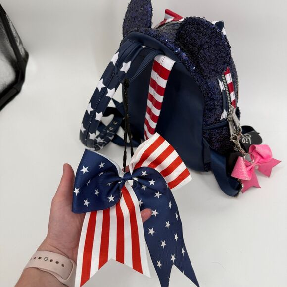 Disney Parks Loungefly Stars Stripes Americana Patriotic Sequin Mini Backpack - Picture 8 of 14